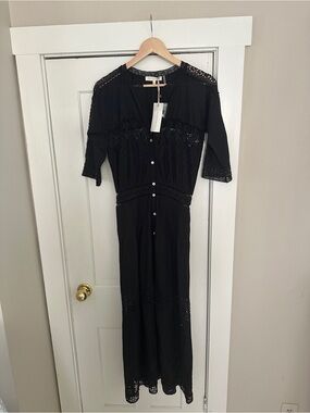 LoveShackFancy Black Lace-Trim Beth Dress XS
